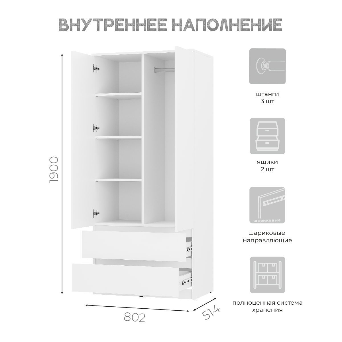 Шкаф 2-х створчатый Симпл ШК-03 белый