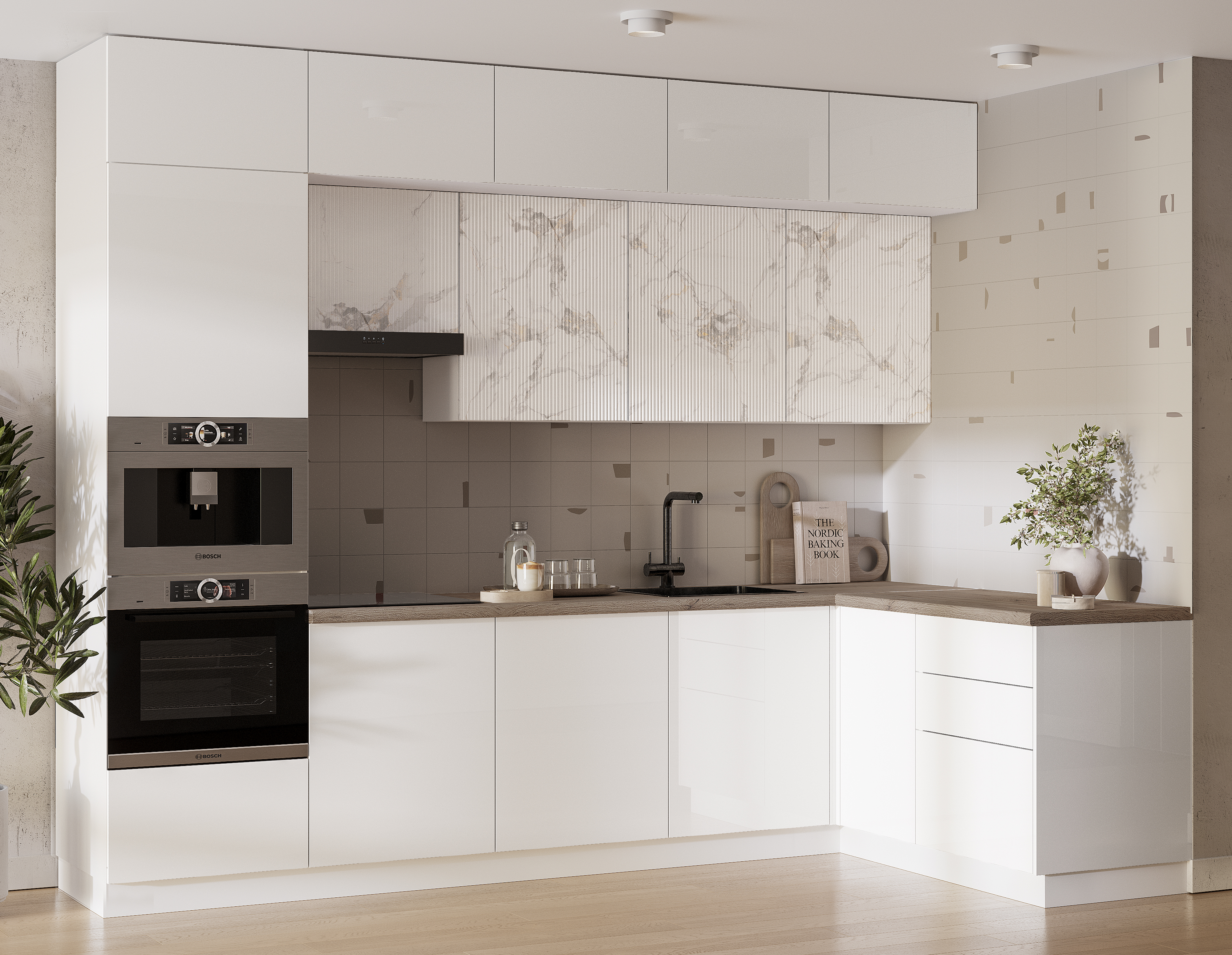 Мыло-белый глянец MF07, Рейка-мрамор золотой МF15