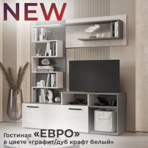 Новинка: гостиная "Евро" графит/дуб крафт белый