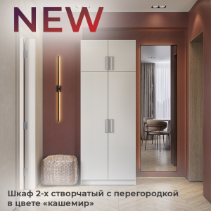 Новинка: шкаф 2-х створчатый с перегородкой в цвете "кашемир"