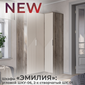 Новинка: шкаф угловой "Эмилия" ШКУ-06, шкаф 2-х створчатый "Эмилия" ШК-01