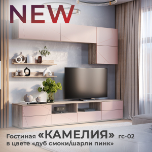 Новинка: гостиная "Камелия" ГС-02 дуб смоки/шарли пинк